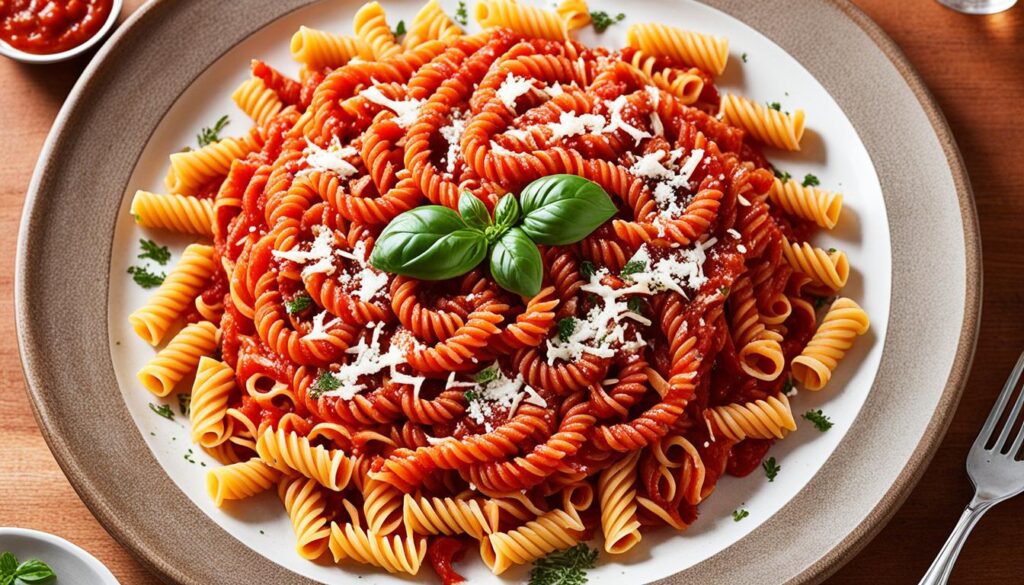 spiral pasta with sauce